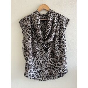 Robert Rodriguez Animal Print Cowl Neck Pleated Top XS Feminine Coquette